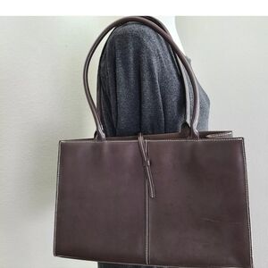 WILSONS FAUX LEATHER MAXIMA Brown Purse Bag Lined White Stitching